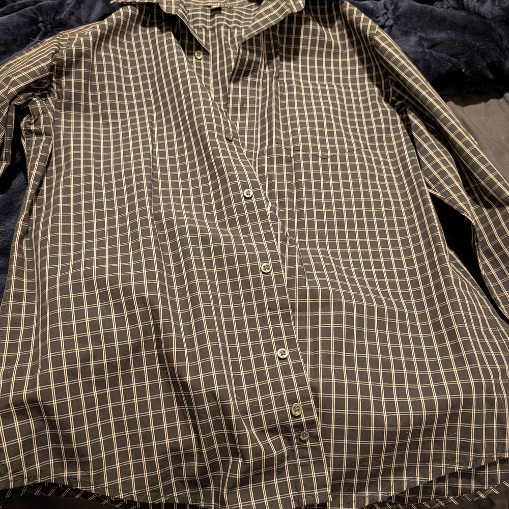 George Men's Black and White Plaid Button Down Shirt